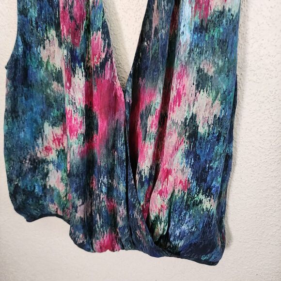 HAUTE HIPPIE 100% Silk Wrap Blouse Abstract Floral Multi HH Tank Women's S $179 - Picture 2 of 10